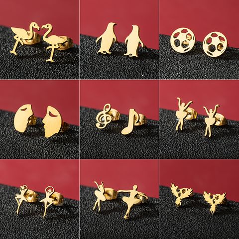 1 Pair Basic Modern Style Classic Style Human Penguin Notes Polishing Plating 304 Stainless Steel 18K Gold Plated Ear Studs