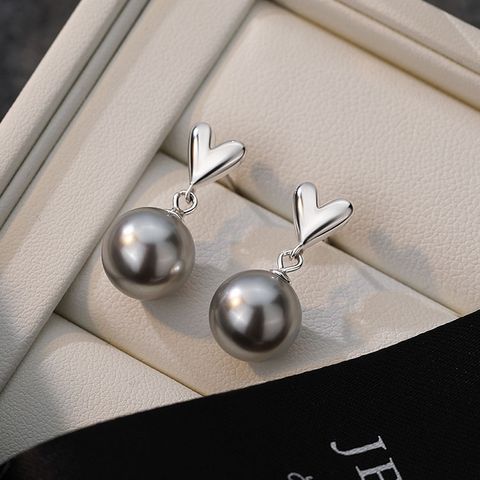 1 Pair Elegant Simple Style Heart Shape Inlay Sterling Silver Pearl Drop Earrings