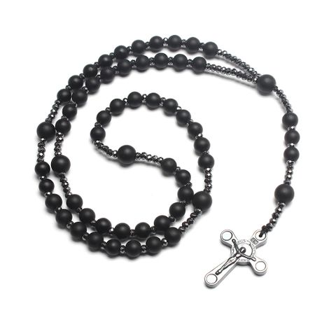 Chinoiserie Retro Ethnischer Stil Geometrisch Kreuzen Ein Naturstein Gemischte Materialien Perlen Männer Halskette Mit Anhänger