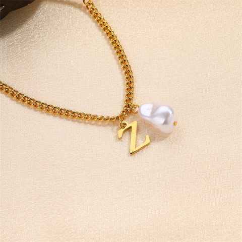 304 Stainless Steel Titanium Steel IG Style Simple Style Pearl Letter Pendant Necklace