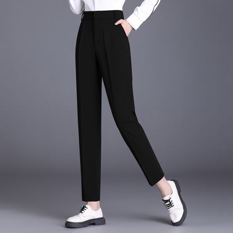 Women's Daily Simple Style Solid Color Ankle-Length Button Casual Pants Straight Pants