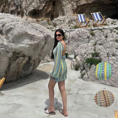 Women's Sheath Dress Vacation Scalloped Neckline Long Sleeve Color Block Above Knee Daily Beach