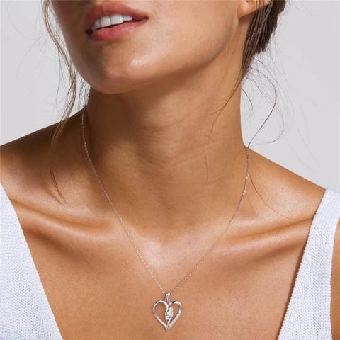 Sterling Silver Sweet Inlay Heart Shape Zircon Pendant Necklace