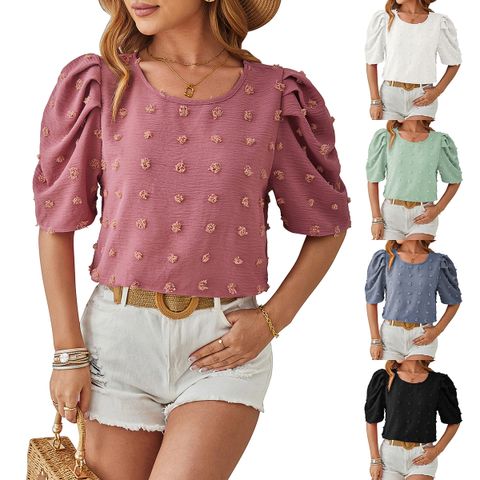 Women's T-shirt Half Sleeve Blouses Streetwear Polka Dots Solid Color