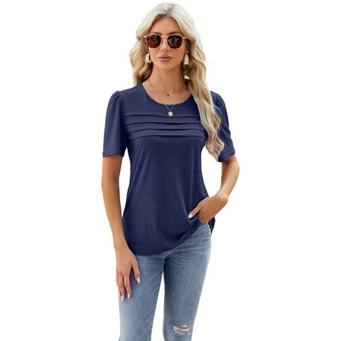 Women's T-shirt Short Sleeve T-Shirts Pleated Streetwear Solid Color