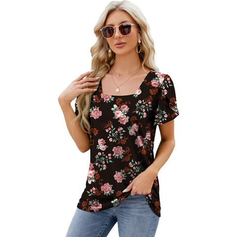 Women's T-shirt Short Sleeve T-Shirts Printing Pleated Streetwear Printing