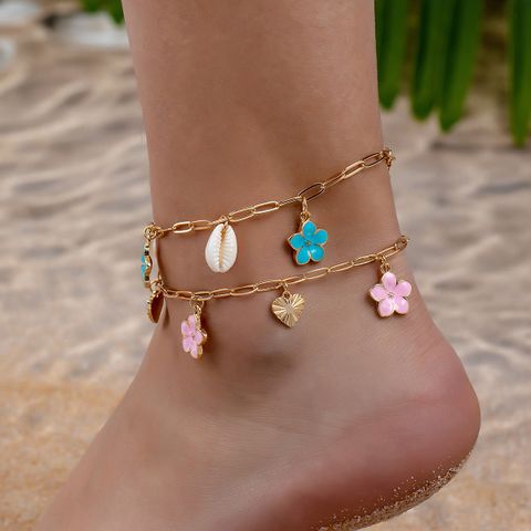 Vacation Sweet Heart Shape Alloy Iron Wholesale Anklet