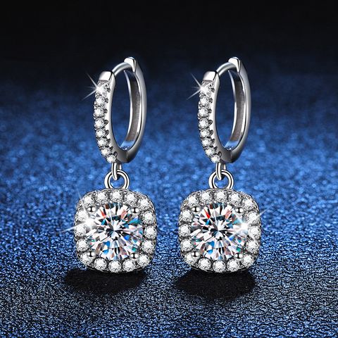 Sterling Silver Simple Style Classic Style Inlay Geometric Solid Color Moissanite High Carbon Diamond Drop Earrings
