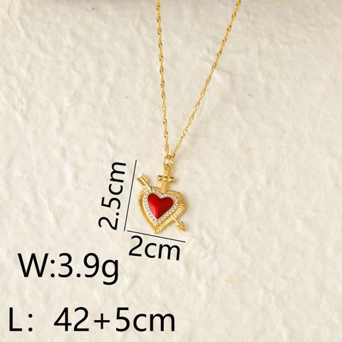 Copper 14K Gold Plated Hip-Hop Vintage Style Simple Style Inlay Heart Shape Arrow Zircon Pendant Necklace