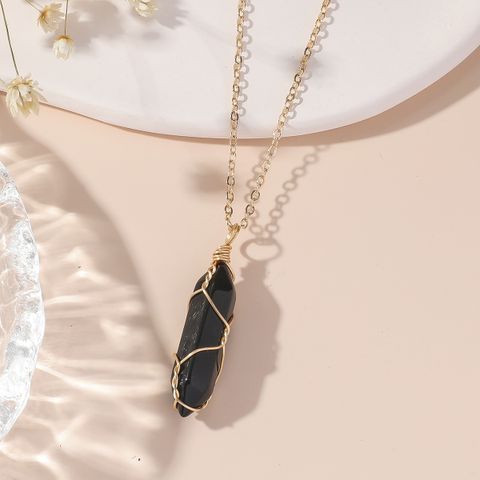 Simple Style Color Block Alloy Inlay Natural Stone Women's Pendant Necklace