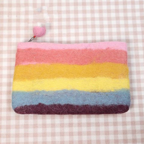 Unisex Rainbow Wool Felt Zipper Coin Purses