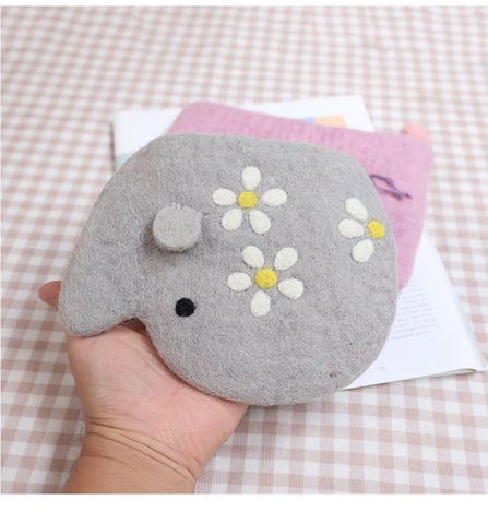 Unisex Animal Wool Felt Zipper Coin Purses