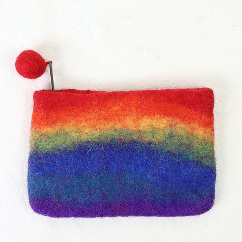 Women's Rainbow Wool Felt Zipper Coin Purses