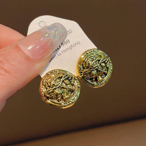 1 Pair Retro Exaggerated Round Flower Alloy Copper Ear Studs