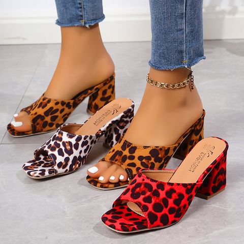 Women's Streetwear Leopard Square Toe Open Toe High Heel Slippers