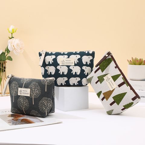 Classic Style Leaves Plaid Canvas Square Makeup Bags