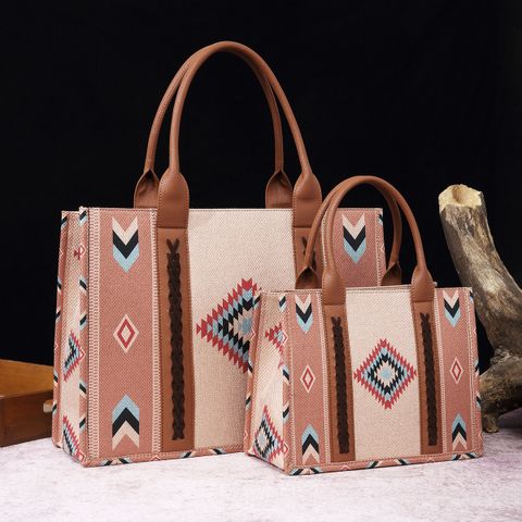 Women's Large Cotton And Linen Geometric Ethnic Style Open Tote Bag