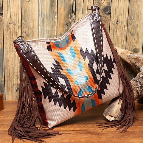 Women's Large Cotton And Linen Geometric Ethnic Style Magnetic Buckle Tote Bag