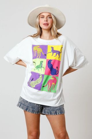 Women's T-shirt Short Sleeve T-Shirts Printing Diamond Simple Style Cartoon Jaguar Shoe