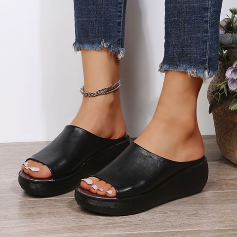Women's Casual Solid Color Round Toe Wedge Sandals
