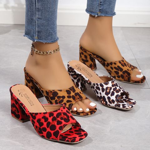 Women's Streetwear Leopard Round Toe High Heel Sandals