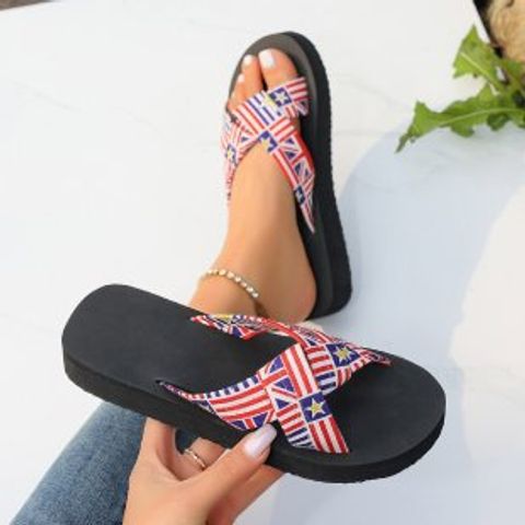 Women's Roman Style Color Block Round Toe Wedge Slippers