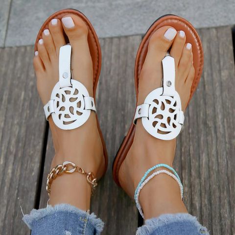 Women's Casual Solid Color Round Toe Thong Sandals