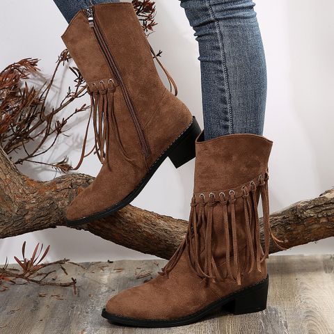 Women's Casual Streetwear Solid Color Round Toe Booties