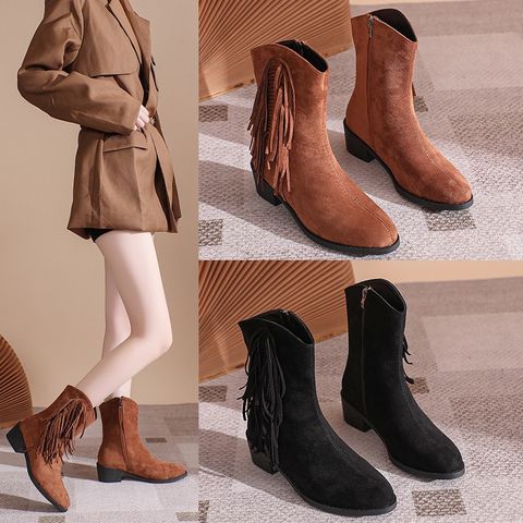 Women's Casual Streetwear Solid Color Round Toe Booties
