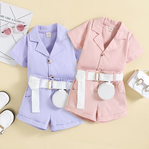 Casual Solid Color Cotton Blend Polyester Girls Clothing Sets