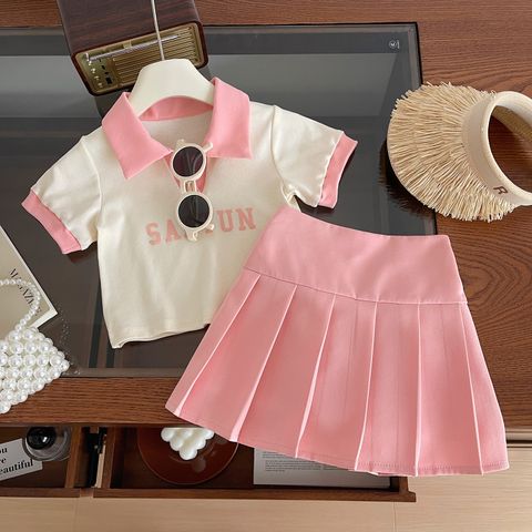 Casual Cute Letter Cotton Girls Clothing Sets