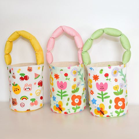 Kid'S Women's Small Polyester Cartoon Flower Cute Lock Clasp Bucket Bag