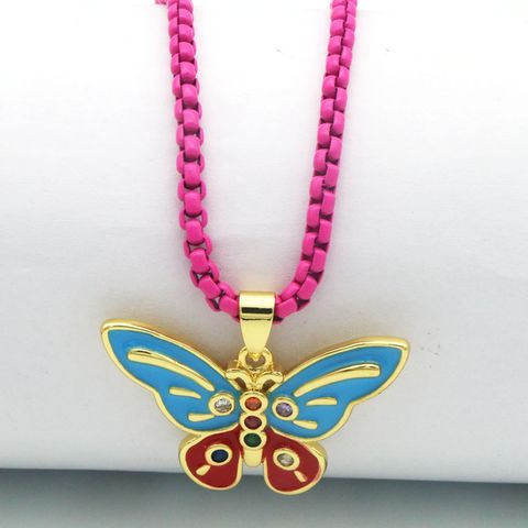 Copper Casual Enamel Butterfly Zircon Pendant Necklace