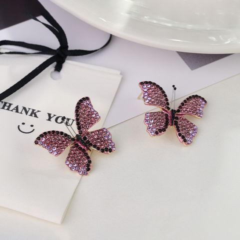 1 Pair Elegant Sweet Butterfly Alloy Zircon Ear Studs