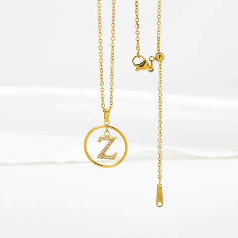 Titanium Steel IG Style Inlay Letter Zircon Pendant Necklace