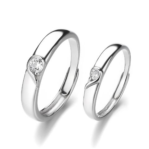 Sterling Silver Simple Style Inlay Heart Shape Zircon Open Rings
