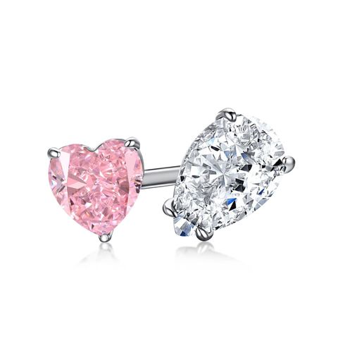 Sterling Silver IG Style Shiny Inlay U Shape Water Droplets Heart Shape Zircon Rings