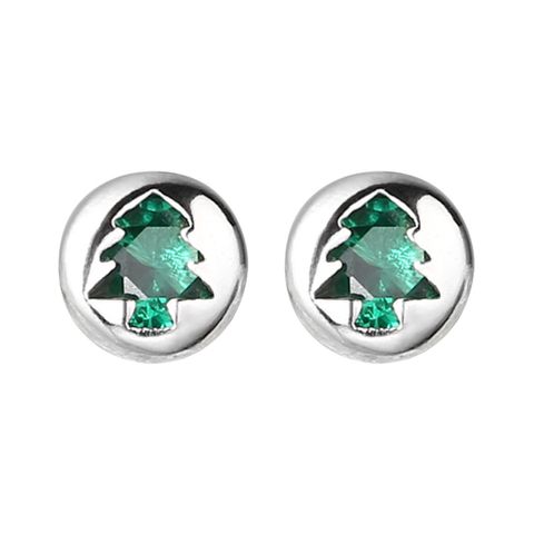 1 Pair Casual Christmas Tree Heart Shape Snowflake Plating Inlay Sterling Silver Zircon Ear Studs