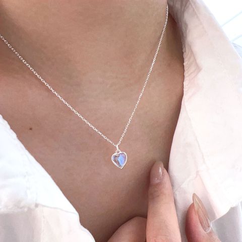 Sterling Silver IG Style Simple Style Plating Inlay Heart Shape Zircon Pendant Necklace