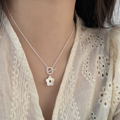 Sterling Silver IG Style Sweet Toggle Drip Glazed Flower Pendant Necklace