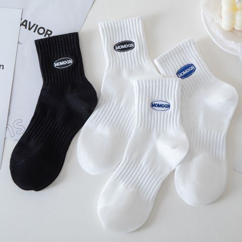 Unisex Simple Style Letter Solid Color Cotton Ankle Socks A Pair