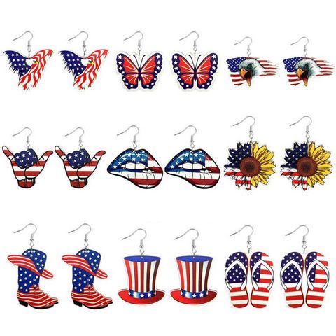 1 Pair Retro Simple Style National Flag Butterfly Shoe Printing Wood Drop Earrings