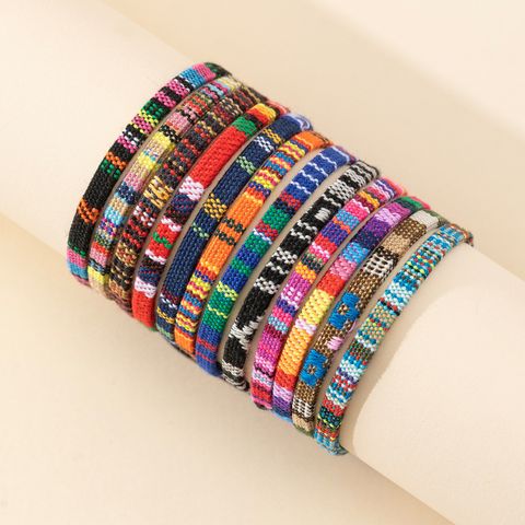 Wholesale Jewelry Bohemian Color Block cotton and linen Wax line Knitting Drawstring Bracelets