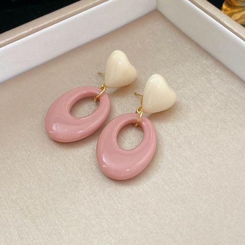 1 Pair Sweet Korean Style Oval Heart Shape Arylic Drop Earrings
