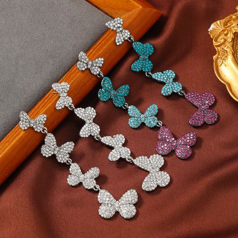 1 Pair Modern Style Classic Style Animal Butterfly Inlay Alloy Rhinestones Silver Plated Drop Earrings