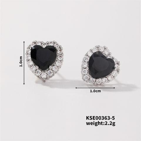 1 Pair Simple Style Heart Shape Plating Inlay Copper Zircon Rhodium Plated Ear Studs