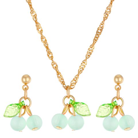 Wholesale Jewelry Simple Style Cherry Plastic Resin 14k Gold Plated Plating Earrings Necklace
