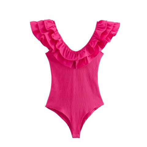 Women's Bodysuits Sleeveless Bodysuits Ruffles Sexy Solid Color