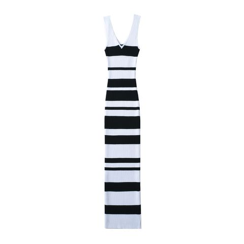 Women's Sheath Dress Tank Dress Simple Style V Neck Contrast Binding Sleeveless Stripe Midi Dress Holiday Date