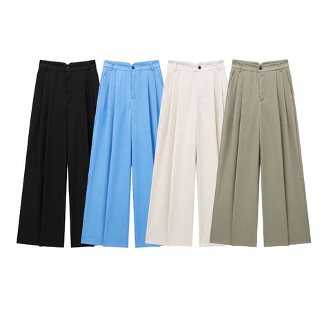 Women's Casual Outdoor Daily Simple Style Solid Color Full Length Pleated Casual Pants Straight Pants